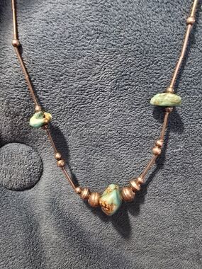 Turquoise Stone and Copper Bead Necklace - Women Jewelry